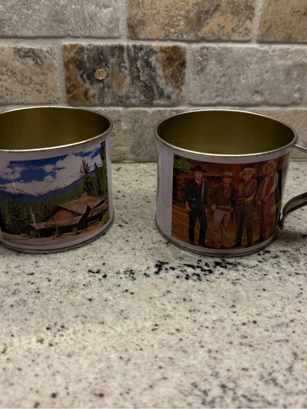 Vintage Set of Bonanza Ponderosa Ranch Tin Mug Cups With Cartwrights Western